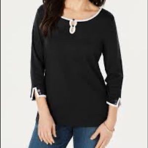 Karen Scott 3/4 Length Sleeve Shirt with Front Keyhole